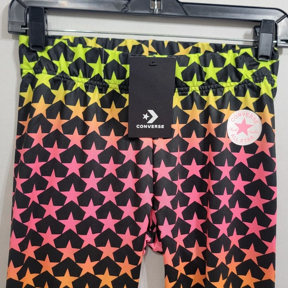 Converse All Stars Black With Stars All Over Print Capri Leggings Girls Sz Large